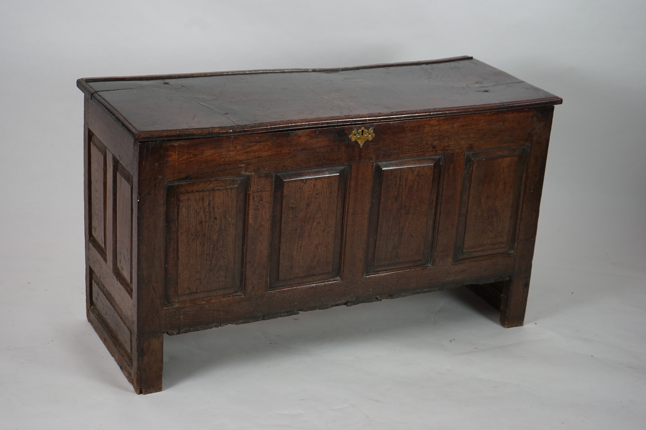 A 17th century panelled oak coffer